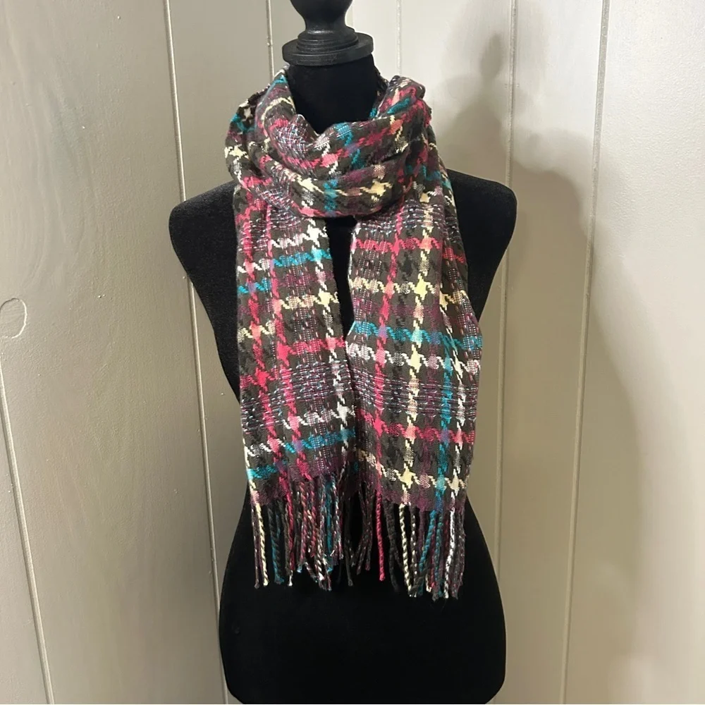 Colorful Pastel Houndstooth Winter Scarf Cashmere Feel 100% Acrylic